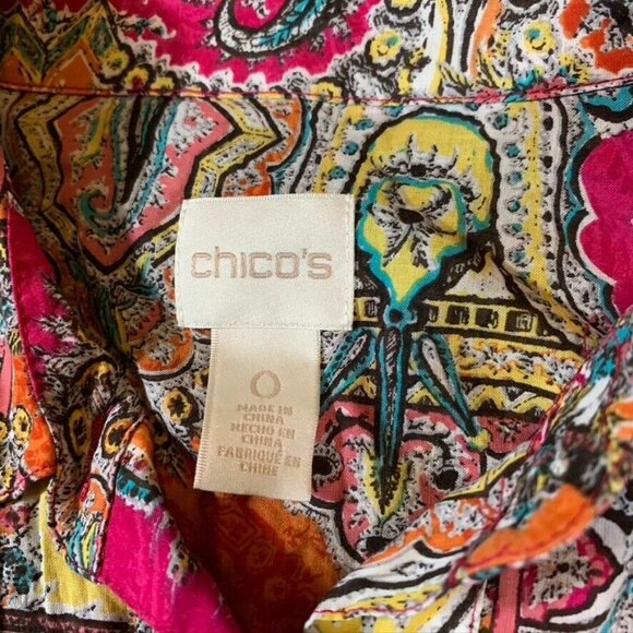 Chicos Womens S Button Up Shirt Colorful Paisley Boho Hippie Lightweight Cotton - Picture 5 of 13